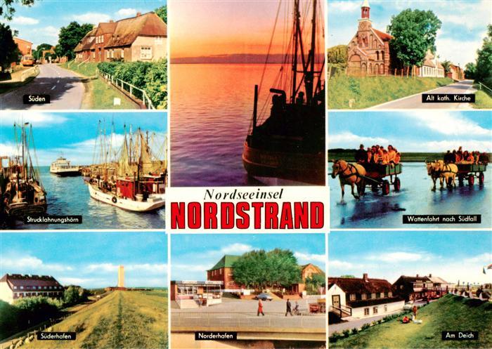 Nordstrand Sueden Strucklahnungshoern Suederhafen Norderhafen Kath Kirche Watten