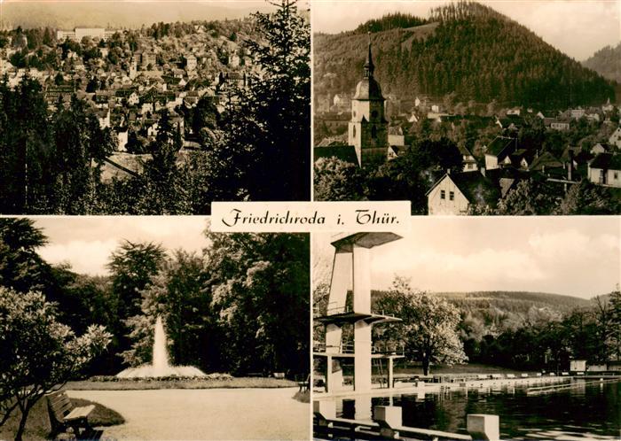 Friedrichroda Panorama Stadtansicht Parkfontaene Freibad Sprungturm