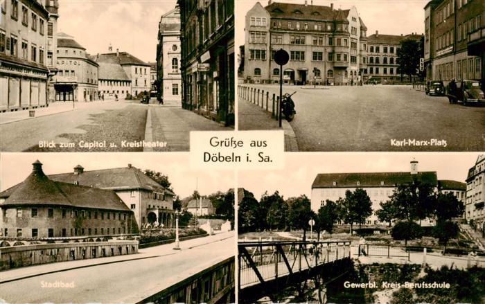 Doebeln Blick zum Capitol und Kreistheater Karl-Marx-Platz Stadtbad Berufsschule