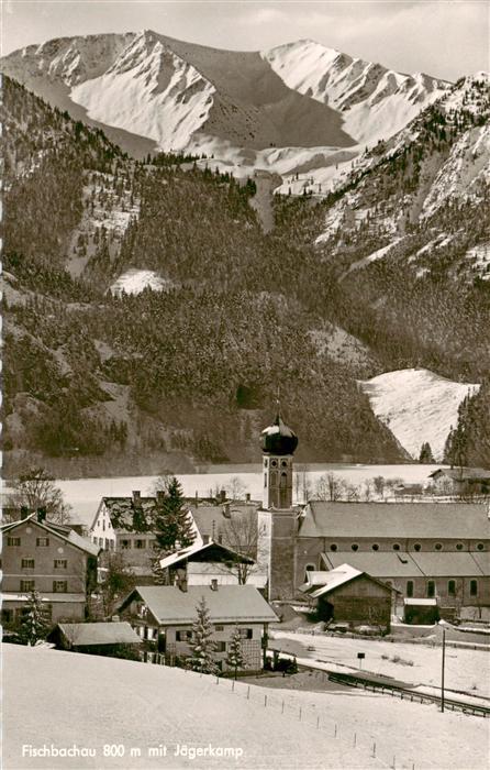 Fischbachau Bayern Ortsmotiv mit Kirche Blick gegen Jaegerkamp