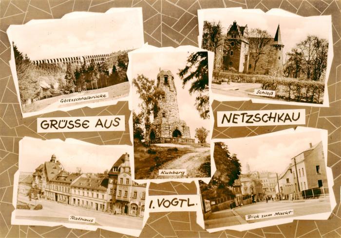 Netzschkau Goeltzschtalbruecke Schloss Kuhberg Rathaus Blick zum Markt