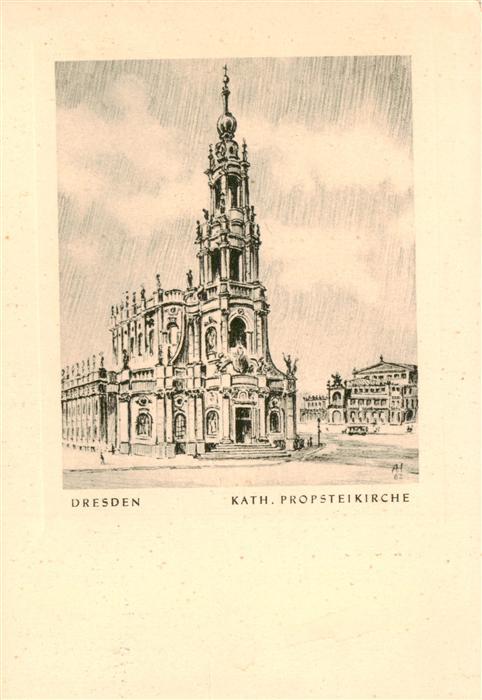 Dresden Elbe Kath Probsteikirche Zeichnung
