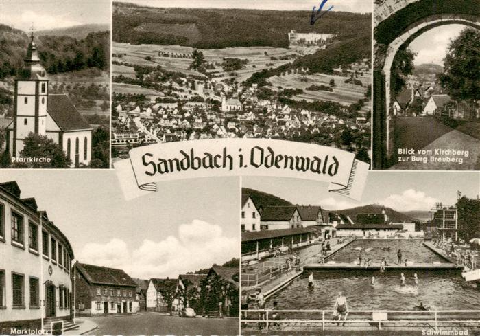 Sandbach  Odenwald Pfarrkirche Panorama Blick vom Kirchberg Marktplatz Schwimmba