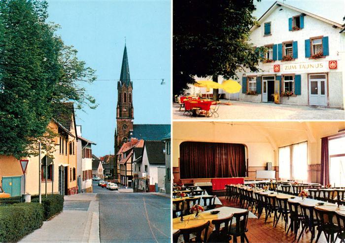Friedrichsdorf  Taunus Gasthaus zum Taunus Gastraum Strassenpartie mit Kirche