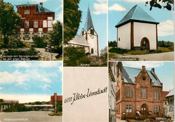 Klein-Umstadt Gross-Umstadt Anlage mit Springbrunnen Alte Schule Kirche Wendelin