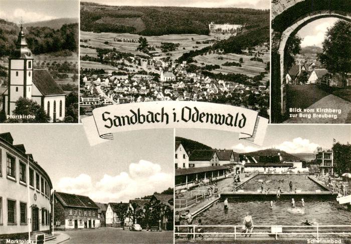Sandbach  Odenwald Pfarrkirche Panorama Blick vom Kirchberg Marktplatz Schwimmba