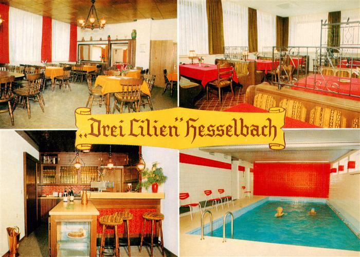 Hesselbach Odenwald Gasthaus Pension Drei Lilien mit Hallenbad Gastraeume Bar