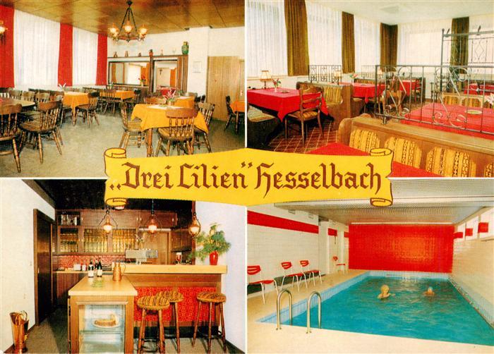 Hesselbach Odenwald Gasthaus Pension Drei Lilien mit Hallenbad Gastraeume Bar