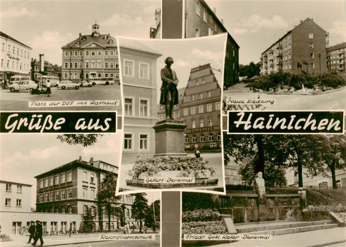 Hainichen Sachsen Platz der DSF mit Rathaus Gellert Denkmal Neues Siedlung Reich