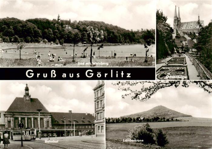 Goerlitz  Sachsen Bad mit Weinberg Ochsenbastei Bahnhof Landeskrone