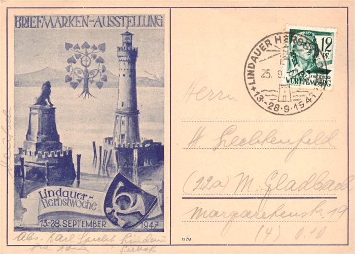Lindau  Bodensee Lindauer Herbstwoche Briefmarken Ausstellung 1947