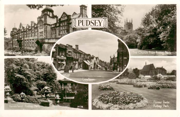 Pudsey Leeds UK Grammen School The Church from Pudsey Park Lowtown Flower Beds P