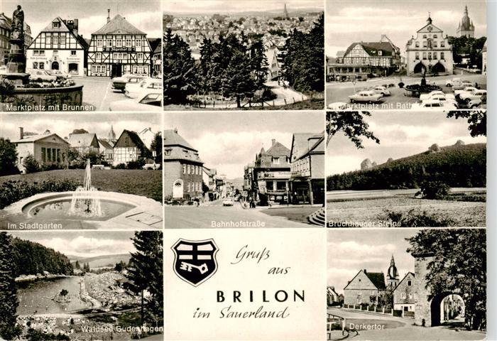 Brilon Hochsauerlandkreis NRW Marktplatz mit Brunnen Rathaus Stadtgarten Bahnhof