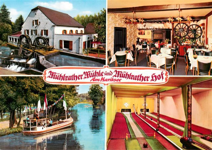 Amern Muehlrather Muehle und Muehlrather Hof am Hariksee Gastraum Kegelbahn Boot