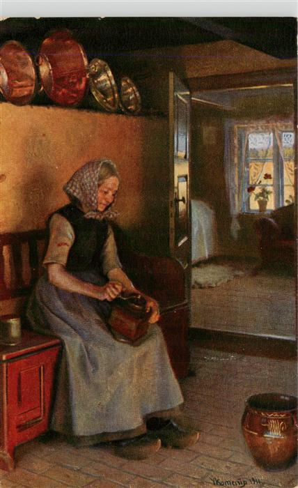 Kornerup Valdemar Kuenstlerkarte Die Alte in der Kueche Daenische Kunst Nr.8014