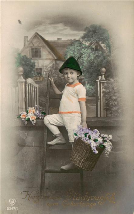 Foto HB Nr. Nr. 8247/1 Glueckwunsch zum Geburtstag Kind Korb Hut