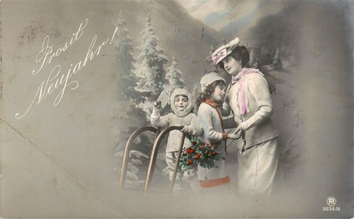 Foto RPH Nr. Nr. 3036/6 Neujahr Frau Kinder