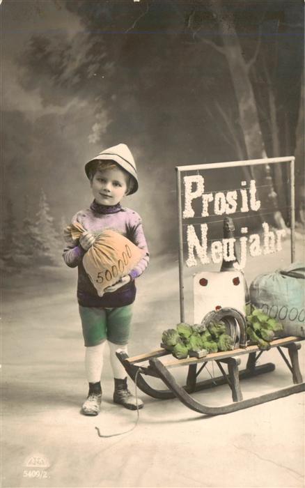 Foto RLK Nr. Nr. 5409/2 Prosit Neujahr Kind Schliten