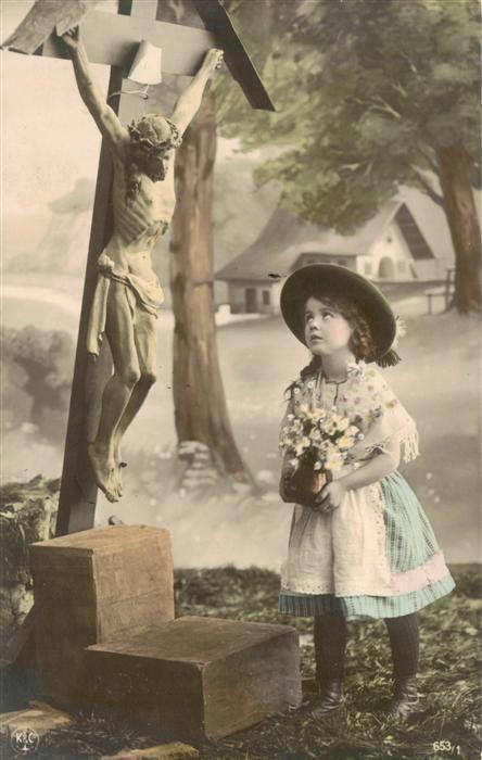 Foto KC Nr. Nr. 653 Kind Blumen Jesus Kreuz