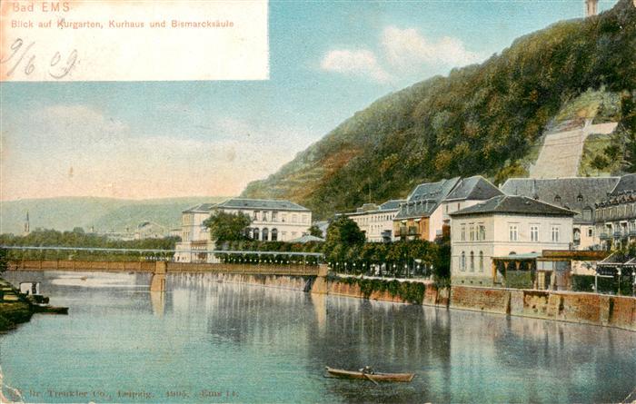 Bad Ems Blick auf Kurgarten Kurhaus und Bismarcksaeule