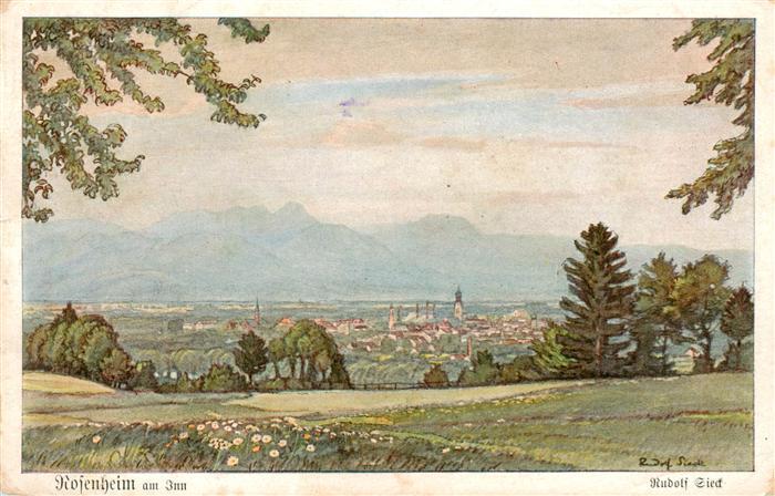 Rosenheim  Bayern Panorama Kuenstlerkarte