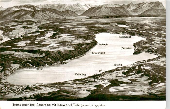 Starnberg Starnbergersee Panorama mit Karwendel Gebirge und Zugspitze