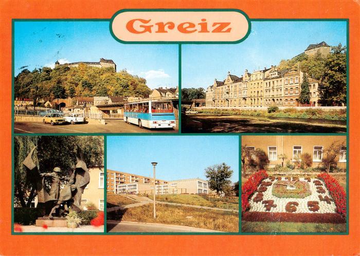 Greiz Thueringen Schloss Plastik Wohnblocks Blumenuhr