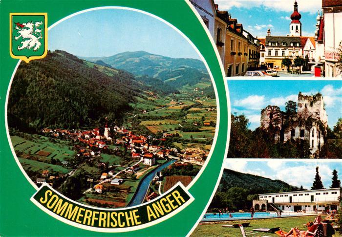 Anger Steiermark AT Fliegeraufnahme Marktplatz Ruine Schwimmbad
