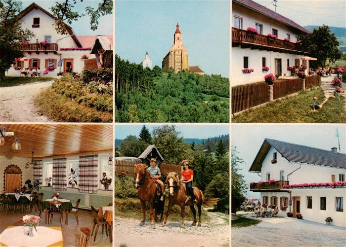 Poellauberg Steiermark AT Pension Waldhof Muhr Gastraum Kirche Reiten Terrasse
