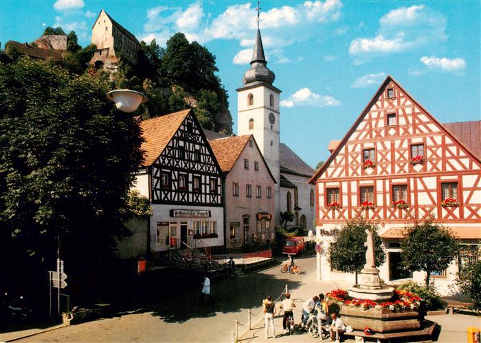 Pottenstein Oberfranken Blick auf Marktplatz und Burg