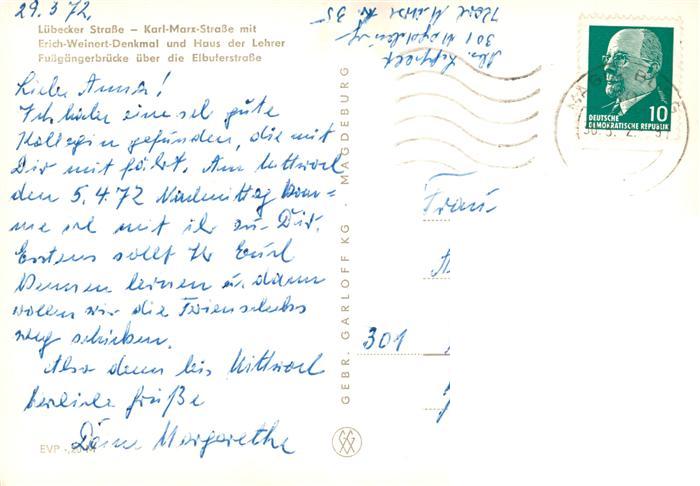 MAGDEBURG CITY Luebecker Strasse Karl Marx Allee mit Erich Weinert Denkmal und – Bild 2