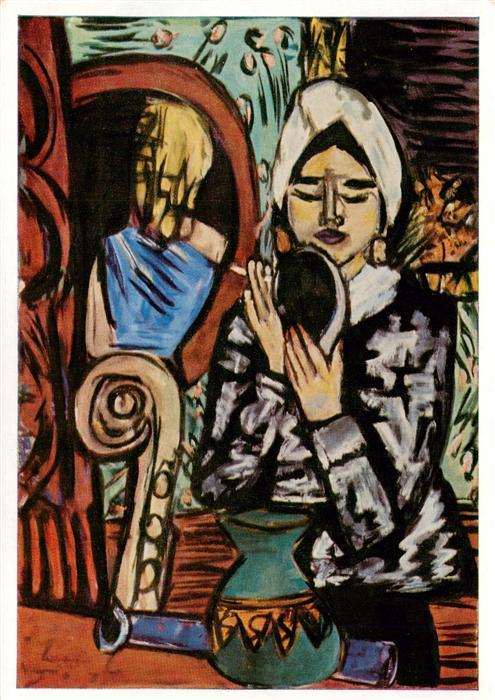 Muenchen Bayern Frau vor dem Spiegel Kuenstlerkarte