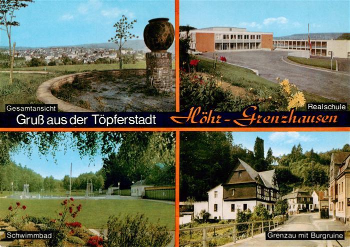 Hoehr-Grenzhausen Panorama Realschule Schwimmbad Grenzau mit Burgruine