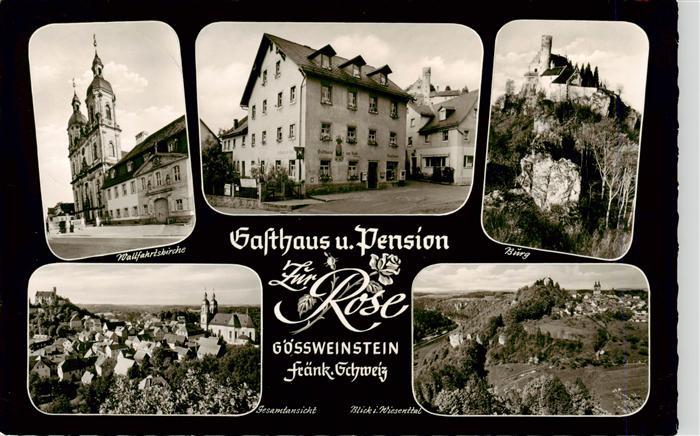 Goessweinstein Gasthaus Pension Zur Rose Wallfahrtskirche Burg Panorama Wiesentt