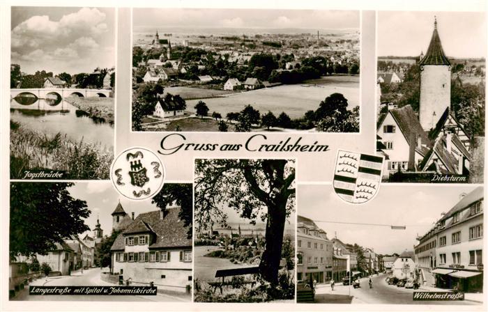 Crailsheim Jagstbruecke Panorama Diebsturm Langestrasse mit Spital Wilhelmstrass