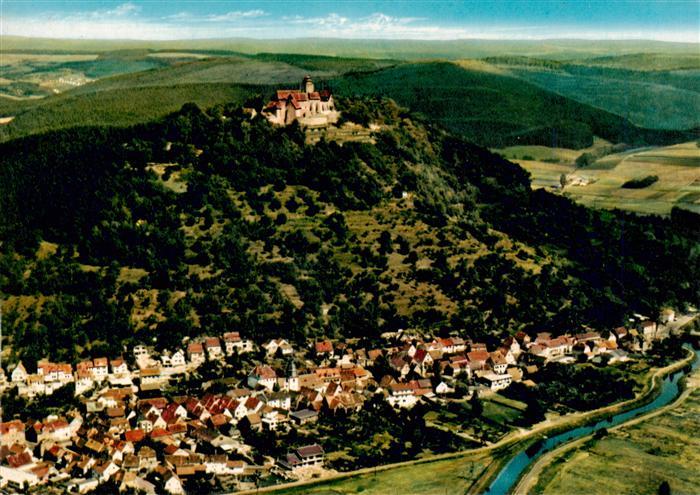 Breuberg Odenwald Blick auf Stadtteil Neustadt und Burg Breuberg Fliegeraufnahme