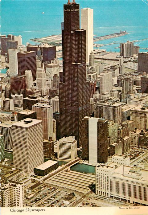 Chicago Illinois Skyscrapers Aerial view of two of the tallest buildings in the