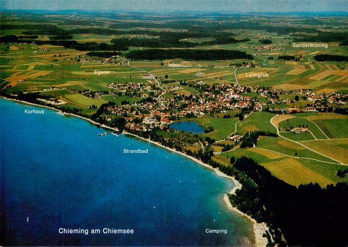 Chieming Chiemsee Fliegeraufnahme mit Kurhaus Strandbad und Camping