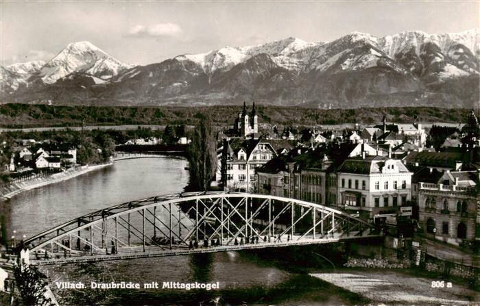 Villach Kaernten AT Draubruecke mit Mittagskogel