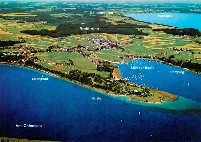 Chiemsee Bayern Fliegeraufnahme mit Breitbrunne Wolfsberg Gollenshausen