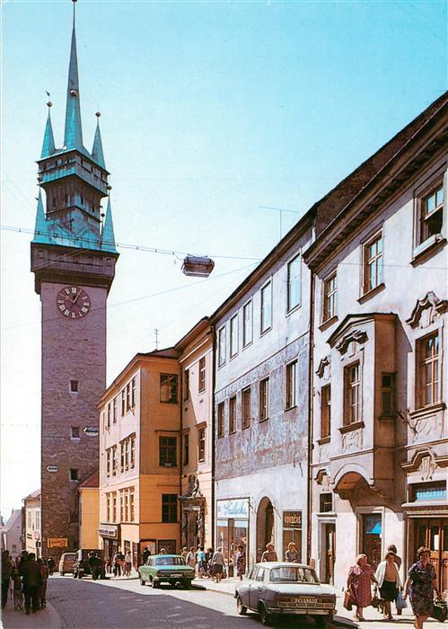 Znojmo Znaim CZ Obrokova ulice v pozadi radnici vez