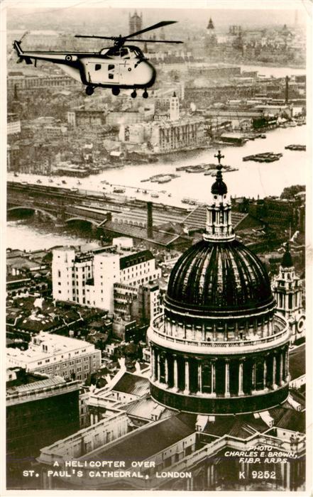 London  UK Helicopter over St Pauls Cathedral