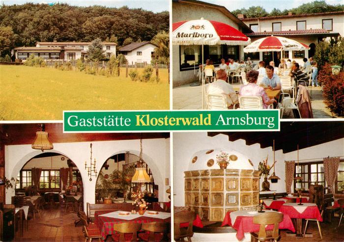Arnsburg Hessen Gaststaette Pension Zum Klosterwald Gastraeume Terrasse