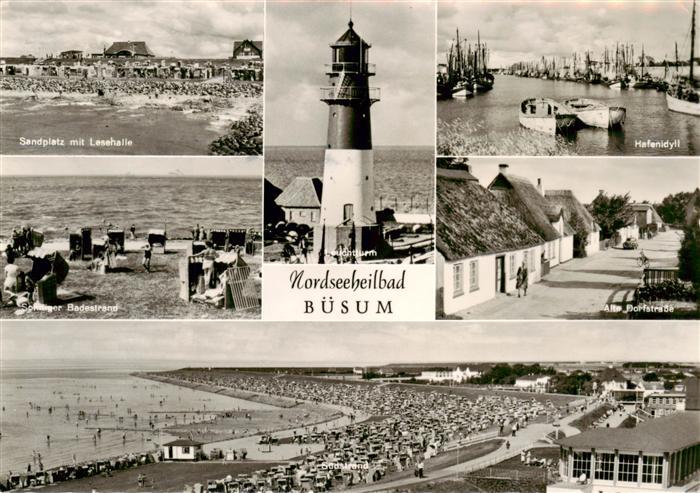 Buesum Nordseebad Sandplatz mit Lesehalle Leuchtturm Hafenidyll Dorfstrasse Bade