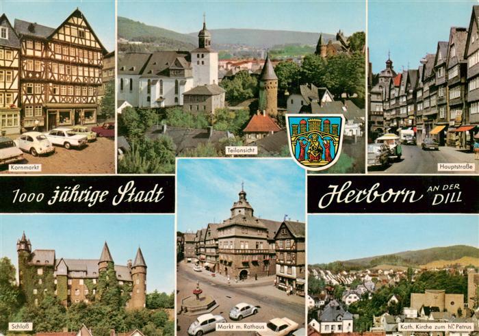 Herborn Hessen Kornmarkt Teilansicht Hauptstrasse Schloss Markt Rathaus Kath Kir