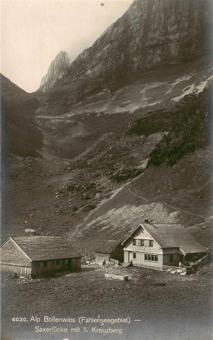Alpstein GR Alp Bollenwies Saxerluecke mit 1. Kreuzberg