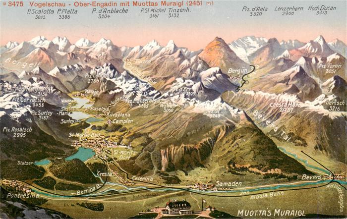 Muottas Murail Muottas Muragl 2453m GR Panoramakarte