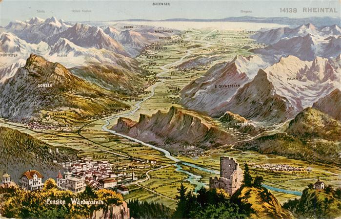 St Moritz Dorf GR Panorama mit Pension Wantenstein und Schlossruine