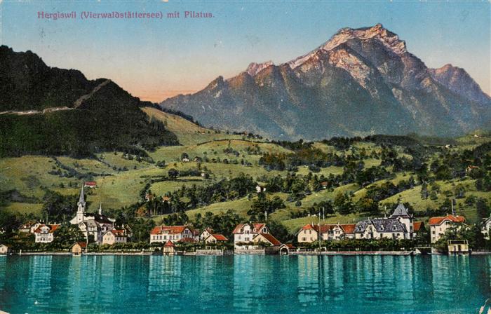 Hergiswil NW Ansicht vom See aus Blick gegen Pilatus