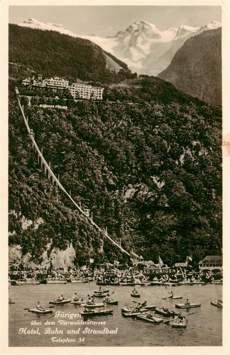 Fuerigen Stansstad NW Ansicht vom Vierwaldstaettersee aus Hotel Bahn und Strandb